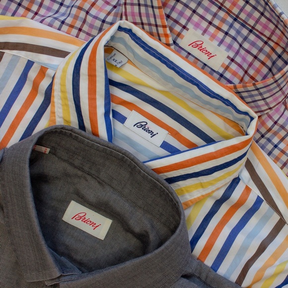 2.1k$ LOT 3 BRIONI Shirts Stripped Check Textured